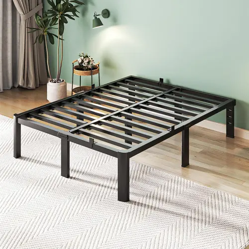 COZPAW Queen Size Minimalist Solid Metal Platform Bed Frame - 14/18 in Height, 3500 lb Heavy Duty Capacity, Anti-Skid, Anti-Squeak Silent Design, No Box Spring Needed, Quick Setup, Assembly Required, Modern Storage Bed (Fits Full Size Mattresses), Queen S