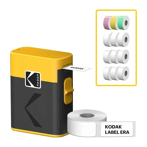 KODAK Label Maker Machine + 12-Pack Refills Bundle, Safe Blade Label Printer for Office, School & Home Organization, Yellow