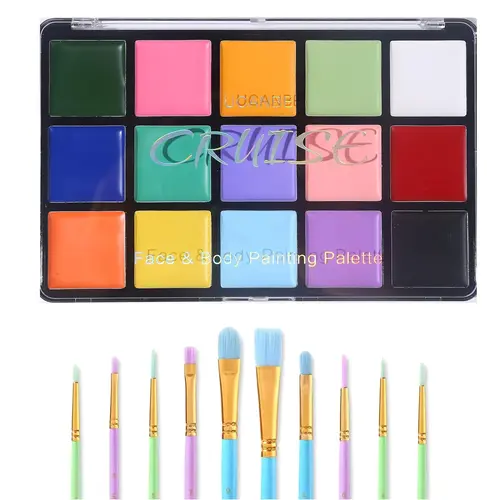 UCANBE Oil-Based Face Paint Set - 15-Color Cosmetics Palette with 10 Artist Brushes, Non-Crease Long-Lasting Body Makeup for Halloween, Carnivals, Classic Body Arts for Adults (Beauty & Personal Care)