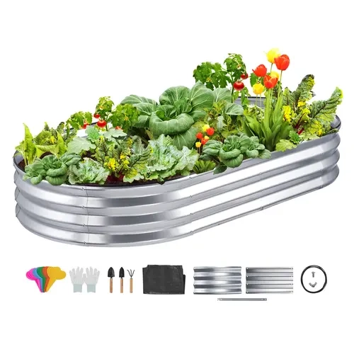 VEVOR Galvanized Steel Raised Garden Bed - 70.9x35.4x11 inch Double-Layer, 0.03"/0.8 mm Thick, Open Base, 5 Shapes, Pre-Drilled Holes, Folded Edge, Complete Screws, Gloves Included Outdoor Planters for Backyard Flowers/Vegetables
