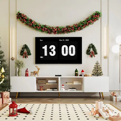 EBELLO 86" Modern LED TV Stand - Fits 75"/80"/85" Screens, Multi-Zone Storage Cabinets, 15-Color Mood Glow, 4 Light Patterns, White Living Room Multimedia Centre