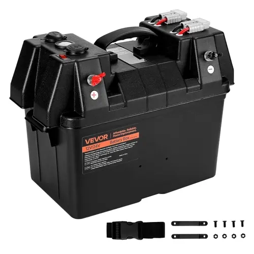 VEVOR Rectangular 24/31 Battery Box, 12V/24V Corrosion-Resistant PP Shell Storage Case with Dual Straps, USB Port, 50A Anderson Plug, Built-in +/- Terminals for Vehicle, Boating, Camping Use