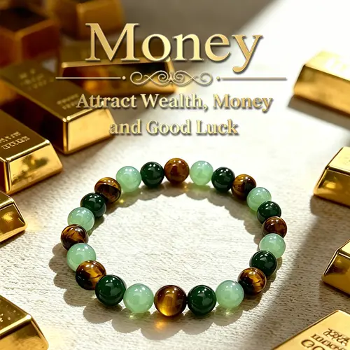 KROAFA wealth bracelet featuring natural Dongling jade, green quartz, and tiger’s eye—a lucky bracelet that attracts wealth, locks in good fortune, and brings abundance and prosperity; a blue friendship beaded protective bracelet, ideal as an encouragemen