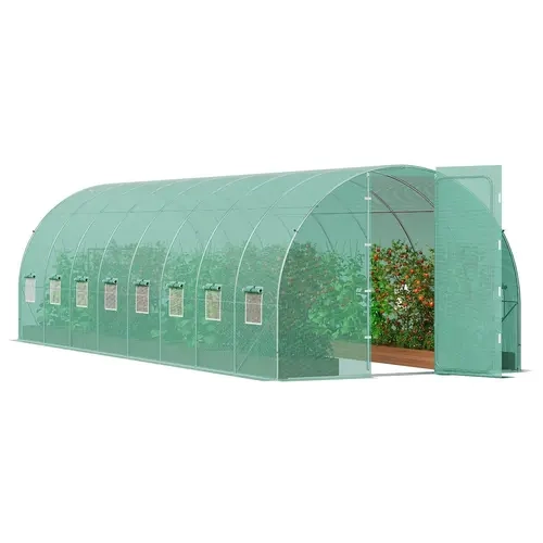 VEVOR Single Unit Walk-in Hoop Greenhouse, 27.38ft Length Upgrade Heavy-Duty Galvanized Steel Frame, Ventilated Flexible Doors, Green PE Cover, Hot House for Home Growers' Natural Light Needs, Greenhouses & Plant Germination Equipment