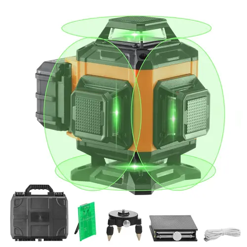 【toolupgrade】VEVOR Rotary Laser Level Laser Measuring Tool, 100 ft Green 16-Line 4x360° 4D Cross Model, IP54 Waterproof, Remote Control, Manual Mode, 5h Runtime, Battery Included, Magnetic Mount, Aligning Frames, Portable Hands-Free Tile Work Tool