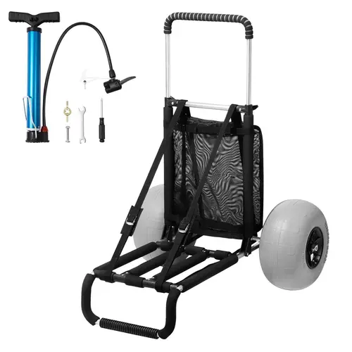 【FathersDayGift】VEVOR Beach Dolly with Big Wheels for Sand, 29.9" x 15.4" Cargo Deck, w/ 12" BIG Wheels, 165LBS Loading Capacity Folding Sand Cart & 27" to 44.7" Adjustable Height, Heavy Duty Cart for Beach VEVOR Super Brand Day