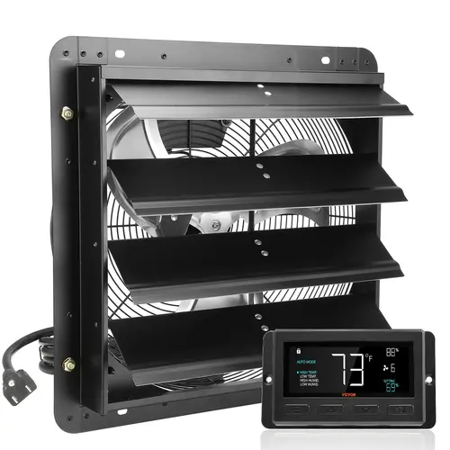 VEVOR 16-in Square Corded Shutter Exhaust Fan, Steel Frame, EC-Motor, 2650 CFM Flow, 10-Speed Adjustable, 70W Low Power, Temp-Humidity Controller Option, ETL Listed Wall Mount Ventilation Equipment, Timer+Alarm Modes, for Greenhouses, Garages M#SohoChic
