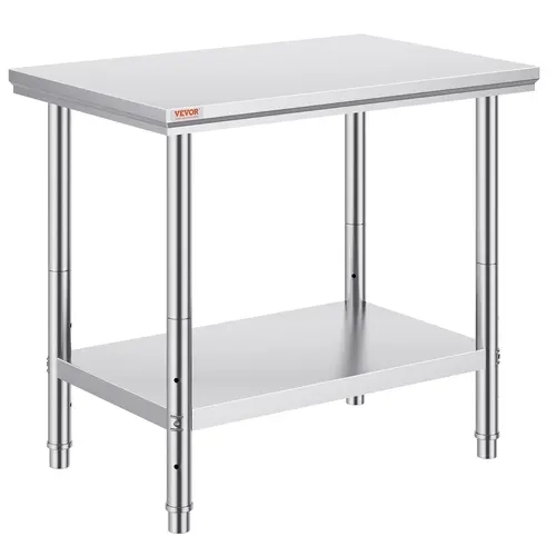VEVOR Smooth Stainless Steel Prep Table with Shelf & Racks, 35x24x31 in, 700 lbs Load Capacity, Heavy-Duty Metal Worktable, 3 Adjustable Height Levels, Commercial Restaurant Workstation for Kitchen, Garage#SohoChic