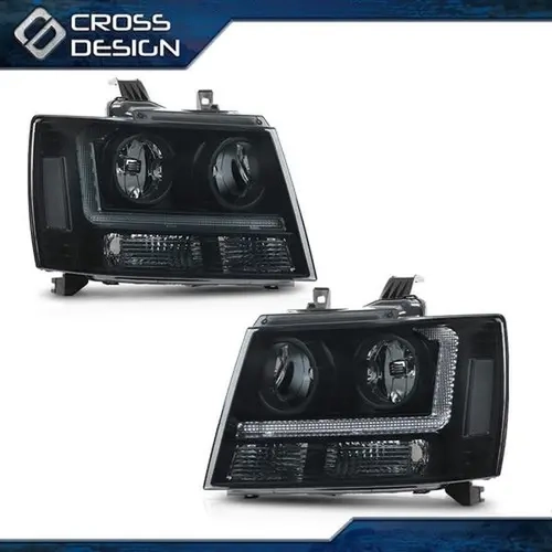 CROSSDESIGN Long Lasting Full LED Headlight Kit - Pair: Left & Right Replacement Front Lamps, Factory Direct Pricing Smoke Lens LED Lights for 07-14 Chevy Tahoe Suburban 1500 Car Accessories
