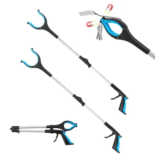 VEVOR 2-Pack Aluminum Alloy Reacher Grabber Tool, 34in Adjustable Length with Lock, 17.7in/17.7 inches Fold Stow, 360° Rotating Wide Jaw, Dual-Sided Magnets, Reinforced Steel, Lightweight for Seniors, Trash Picker Upper