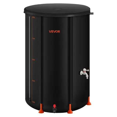 【DealsForYouDays】VEVOR Collapsible Rain Barrel,  , 100 Gallon Portable Rain Water Collection Barrel, 1000D PVC Rainwater Collection System, Garden Water Catcher Tank Storage Container with Spigot & Overflow Kit, Black