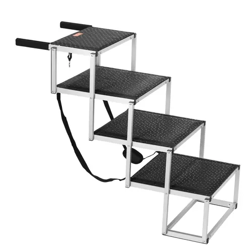 VEVOR 4-Step Easy Climb Dog Car Stairs, Folding Aluminum Pet Stairs & Steps with Nonslip Surface, Tether Clip, Foam Grip Handle, 34.8in/885mm Height, 40.9in/1040mm Length, Sturdy and Safe, Portable Lightweight for Car/SUV, 250lbs Capacity