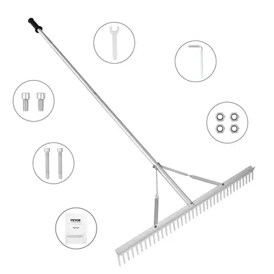 【FathersDayGift】VEVOR Landscape Rake, 36" Head Aluminum Landscape Rake, Lake Weed Rake with 75" Long Handle, for Loosening Soil, Lawn Care, Weeding Lake, Garden, Pond