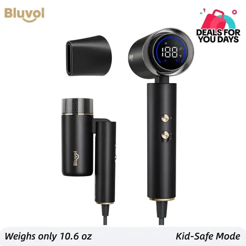 Bluvol T10 Apex Travel Foldable Pocket Hair Dryer AquaGlow Ionic Kid-Safe Lightweight Portable High Speed Dryer with Concentrator for Gym & Travel Essentials