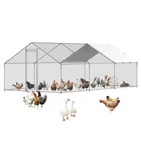 VEVOR Coated Metal Chicken Coop Enclosure, 9.8x19.6x6.5 ft Large Walk-in Pen for Chickens, Quails, Ducks, Rabbits, Easy Installation, Water-Resistant Cover, Spire Roof, Security Lock, 1" Steel Pipes, Hexagonal Mesh for Backyard Farms