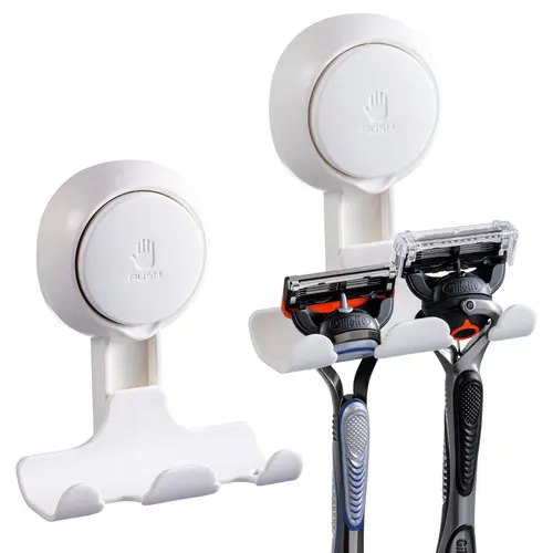 TAILI Shower Razor Holder Suction Cup 2 Pack, Vacuum Suction Razor Hanger for Shower Wall, Suction Door Hooks for Towel Loofah Sponge, Shower Razor Hooks for Bathroom Removable Waterproof, White
