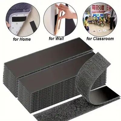 100/50 PCS Heavy Duty Double Sided Hook and Loop Strips | Reusable Adhesive Mounting Tape Strong Stick for Wall Hanging Picture Frames Cable Organizer DIY Home Decor Office Organization