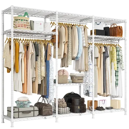 Raybee Heavy Duty Metal Clothes Organizer - Durable Sturdy Rack, 795LBS Load Capacity, 56" W x16" D x75.5" H Hangable Skirt-Safe Height, Thick Pipes, Tool-Free 20-Min Assembly, Portable Adjustable, Garment Shelf & 3 Detachable Hangers for Closet Wardrobe
