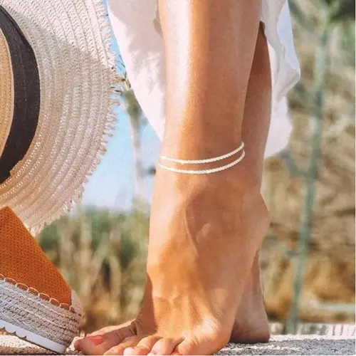 Tasiso Women's Dainty Layered Waterproof Beadable Anklets Set - Adjustable Stackable Figaro Beaded Cuban Styles, Gold Plated Bracelet Stack, Color Retention Durable Finish, Sun-Ready, Unisex Summer Beach Use, Ideal for Birthday Anniversary