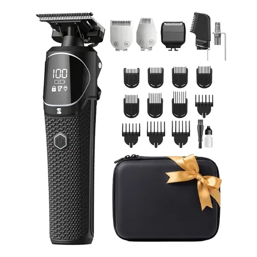 MANSPOT All-in-1 Multi-Tool Beard Trimmer for Men - Built-in Li-ion Portable Trimmer Prepack, Electric Shaver & Hair Cutting Kit, 7500 RPM Motor, 11 Guide Combs, Waterproof Wet/Dry, 270-Min Runtime, Pouch (for Face, Nose & Body Hair)
