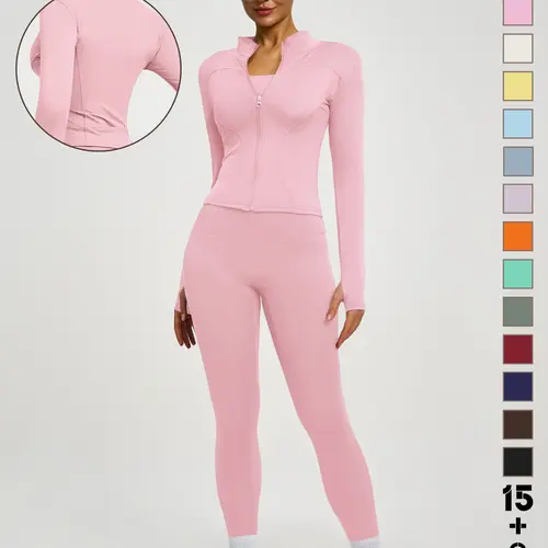 Women's Sporty Two-Piece Set, Quick-Dry Long Sleeve Jacket + High Waist Yoga Pants, Yoga Sports Clothing, Breathable Slim-Fit, All Seasons, Multiple Colors