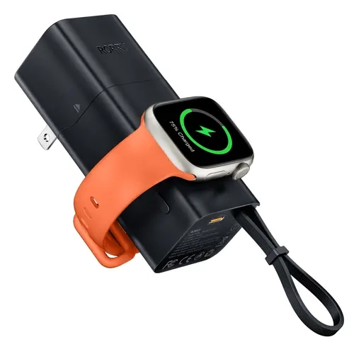 RORRY CB02 Split Magnetic Power Bank, 5200mAh 20W PD Fast Charging Mobile Battery Pack with Built-in Cable & AC Plug, Multiple Device Charging Solution, EDC Gear for iPhone 16/15/14/13/12, International Travel Accessory, Father's Day Gift