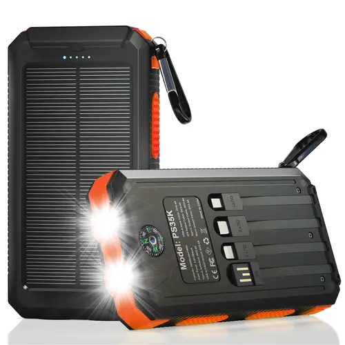 Solar Charger Power Bank 20000mAh, Portable Charger, 4 Cables 3 Ports Fast Charging External Battery Pack with USB C for Cell Phones, Solar Panel Charger with Dual Flashlight for Camping power bank power bank charger battery power bank Summervibe