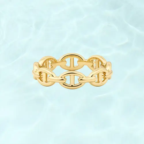 PAVOI Waterproof Link Ring - 14K Gold Plated Stainless Steel Link Chain Ring for Women - Stackable Thin Trendy Jewelry