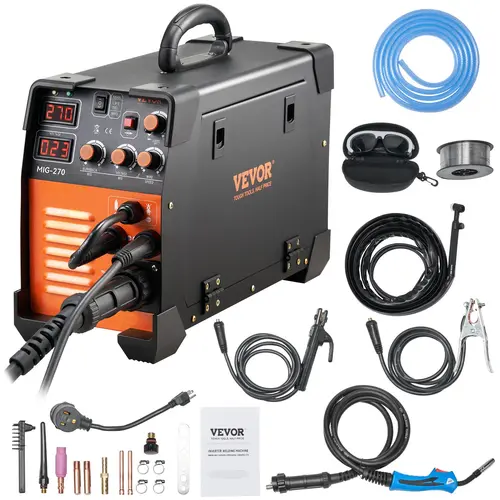 【toolupgrade】VEVOR 130-270A 3-in-1 Combo MIG Stick Welder - IGBT Inverter Digital Welding Machine, 110V or 220V, 21.7 lbs Handheld Unit, LCD Current Readout, Auto Wire Feed, MMA/LIFT TIG, Convenient Flux Cored Wire for Metal