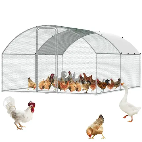 VEVOR Galvanized Steel Large Chicken Coop Enclosure, 12.9x9.8x6.6 ft/9.88x12.89x6.53 ft Backyard Walk-In Poultry Pen for Ducks, Quails, Waterproof PE Dome Roof Hen House with Security Lock, Hexagonal Mesh & Easy Installation