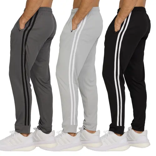 PURE CHAMP Men's 3-Pack Workout Joggers - Lightweight Mesh Polyester Dry-Fit Fast-Drying Stretchy Athletic Pants with Elastized Active Fit, Zipper Pockets, UV-Protective for Running