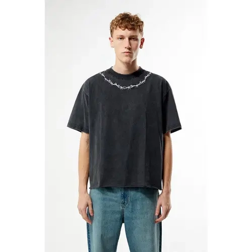 Pacsun Men's Washed Black Barbed Wire Cropped Boxy T-Shirt