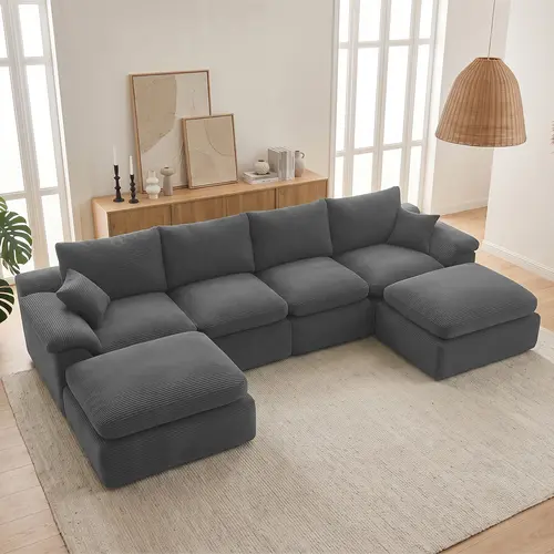 【1-3 Packages】78"-133''Cloud Sectional Couch, Boneless Couch for Living Room, L Shaped Couch with Convertible Ottoman, Modular Sectional Sofa with Deep Seat, Comfy Soft Cushions, No Assembly