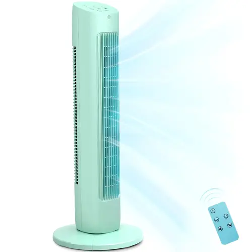 COWSAR Tower Fan for Bedroom, 85° Oscillating Fans with 8 Speeds, 30" Portable Bladeless Standing Fan, 15H Timer, Normal/Natural/Sleep 3 Fan Modes, Freestanding Tower Fans, Green