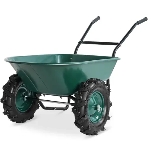 Best Choice Products Heavy Duty Dual-Wheel Wheelbarrow Garden Cart w/Built in Stand, 500lb Capacity, Extra Large Wheels