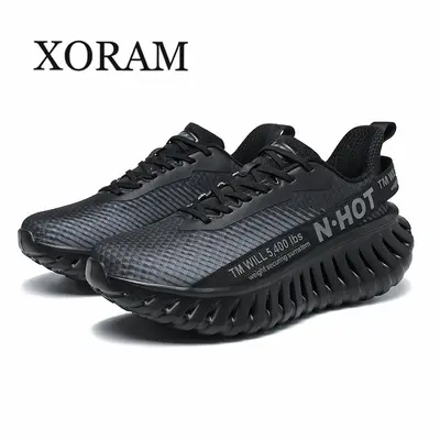XORAM Men's Thick-Sole Running Shoes, Comfortable Mesh Athletic Trainers for Outdoor Walking and Training A525, Footwear