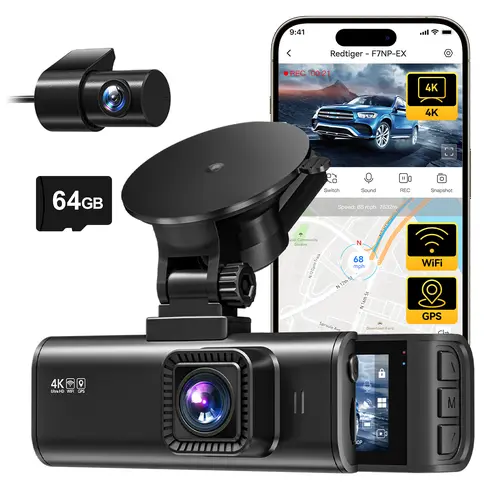 【DealsForYouDays】REDTIGER F7NP-EX (New Upgrade) 4K Front Rear Dash Cam with Free 64GB Card 3.16" IPS Screen Night Vision 170° Wide Angle WDR GPS DVR for Auto Vehicle Holiday Haul Summervibes