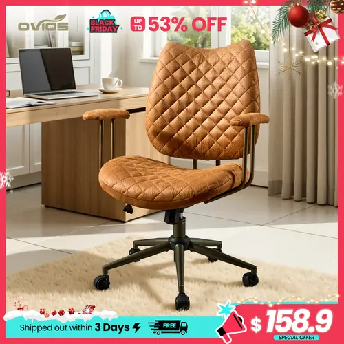 【Deals For You】OVIOS Oversized Home Office Chair with Extra-Wide Seat & 8.5" Thick Cushion, Big and Tall Executive Desk Chair with High Back, Adjustable Reclining, Faux Suede Upholstery & Rolling Wheels