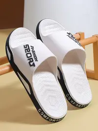 Men's Casual Letterd Print Non-slip Summer Slides, Comfortable Soft Colorblock Slippers for Indoor Outdoor Beach Shower, All-match Commuter Shoes for Work & Daily Wear, Fashionable Soft Slippers