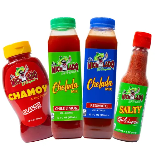 Chelada Mix Bundle 4pcs (Chile Limon & Redmato) - Sr. Michelado - 12oz Chelada Chile Limon, 12oz Chelada Redmato, 4.5oz Salty Chile Limon, 9.5oz Chamoy Classic