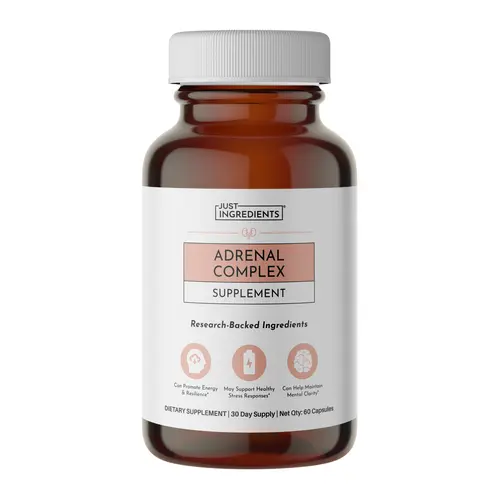 Just Ingredients Adrenal Complex Supplement - 30 Day Supply - Supports Stress Response, Occasional Fatigue, Adrenal Function & Balanced Energy* - Organic Ashwagandha, Rhodiola & Ginseng - 60 Capsules