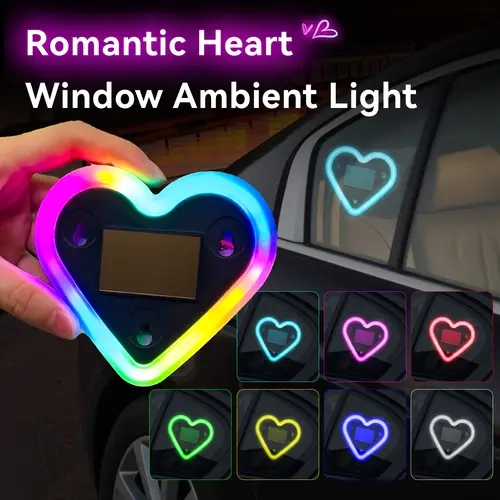 Hugexpen Solar-Powered Wireless Heart-Shaped Car LED Ambient Light - Car Lighting Accessories, No Wiring, Wireless Install, Waterproof, Luminous, Colorful, Windshield Dashboard Decor, Ideal Valentine Gift (With Cells/Batteries)