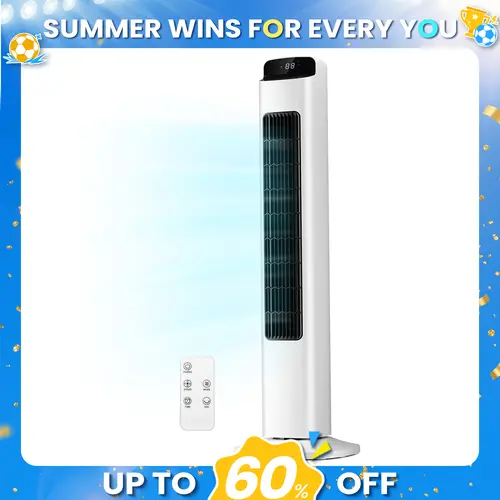 【NOT AC】Antarctic Star Portable Tower Fan - Adjustable Speeds Cooling Portable Fan with 80° Oscillating Bladeless Design, Remote Control, 5 Speeds, 3 Modes, Room Temperature Display, Low Noise for Bedroom, Living Room, Adjustable Speeds Fan