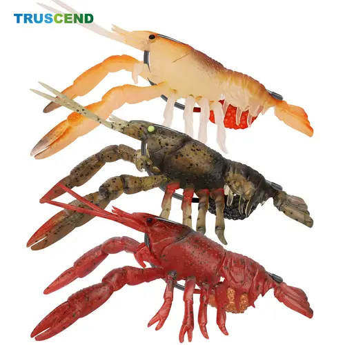TRUSCEND Easy Catch Pre-Rigged Artificial Fishing Lure Set - 10x Tensile TPE Weedless Anti-Snagging Baits, 2.9In/7.5Cm Lifelike Shrimp-Crayfish with UV Egg Sac Flash, Largemouth Bass Lure for Freshwater-Saltwater, Ideal Fishing Gift