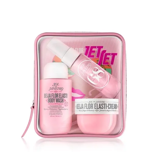 Sol de Janeiro Beija Flor Jet Set Vegan 3-Piece Daily Body Care Travel Gift Kit - Body Wash Bottle, Elasti-Cream, Cheirosa 68 Perfume Mist, Brazilian Jasmine & Pink Dragonfruit Notes, Moisture Boost, Gifts for Girly Girls, Birthday Presents