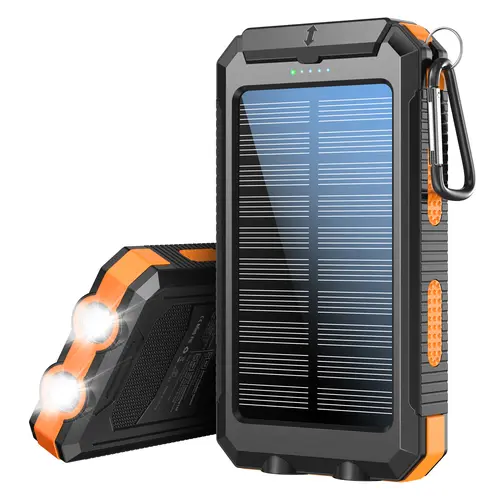 RETMSR 10000mAh Durable Chargeable Solar Power Bank, IP65 Waterproof 3-Port Portable Charger with LED Flashlight, Micro USB & USB-C for Camping, Outdoor Emergency Devices (Orange) High Power Portable Mobile Power Supply Handy Resistant