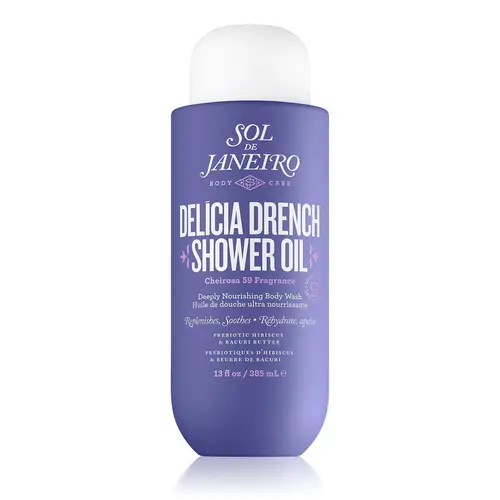 sol de janeiro Delícia Drench Shower Oil body wash - deeply nourishing oil-to-foam cleanser for body, hydrating & gentle cleansing, supports skin barrier and microbiome, vanilla orchid & sheer sandalwood scent