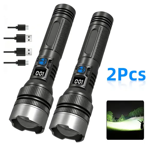 2PACKS High Lumen Rechargeable LED Flashlights Ultra-Bright Flashlights Shockproof and waterproof 5 Modes  Tactical Accessories,Zoom-able Torch Handheld Flashlight，For Outdoor Emergency Signaling Backyard BBQ Adjust Brightness TikTokShopFallDealsForYou