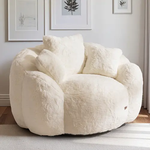 MAXYOYO Oversized Floral Bean Bag Chair with 3 Pillows – Ultra Soft Faux Fur Floor Sofa for Living Room or Bedroom