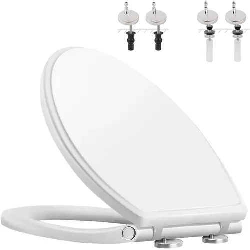 Hibbent Premium Polypropylene Oval Slow Close Toilet Seat and Cover, 1-Click Quick Release, Quiet Close, Easy Installation Never Loosen Hinge, Easy Cleaning, Prevent Shifting, Chemical & Stain-Resistant White, Fits Most Toilets, Fingers-Safe Guards, Chemi
